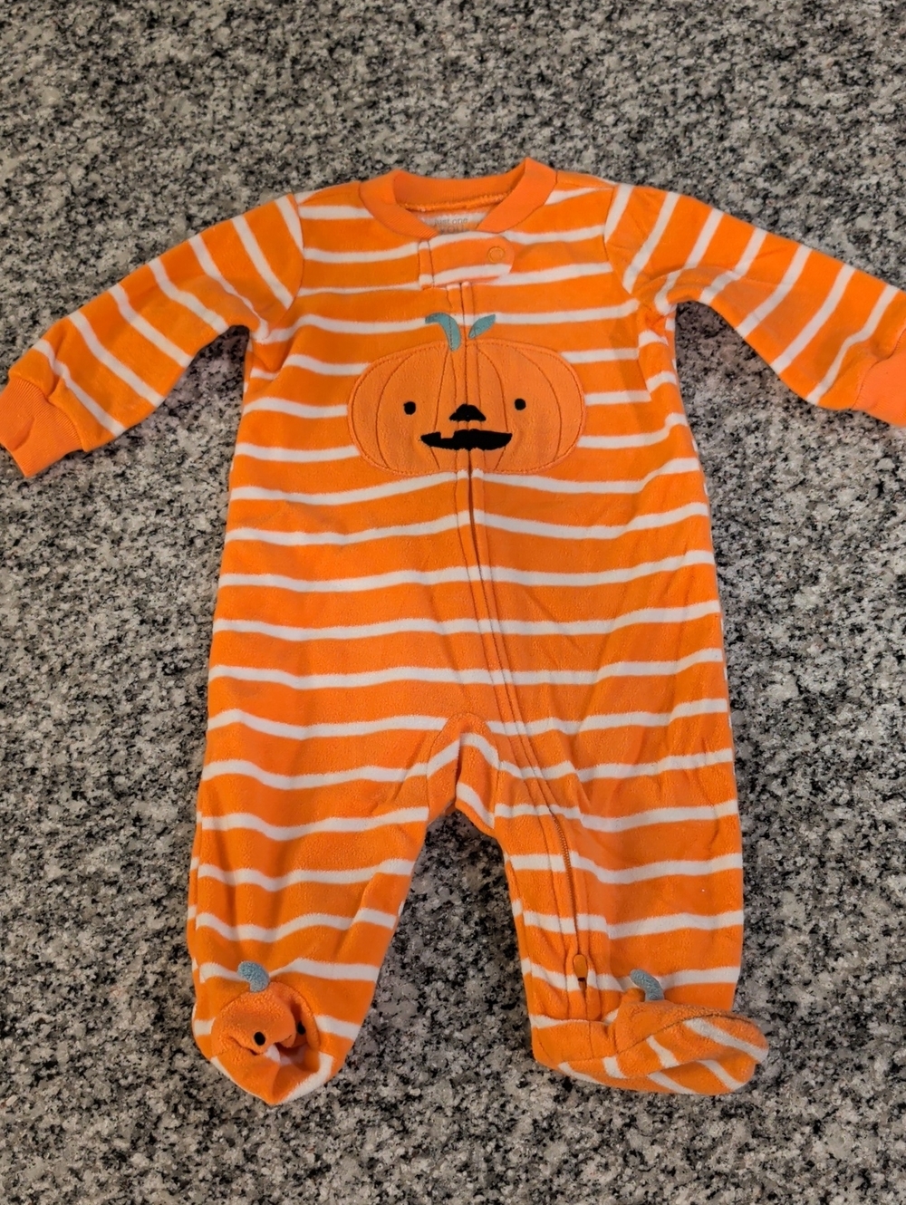 Carter's Orange & White Striped Pumpkin Footed One-Piece Halloween